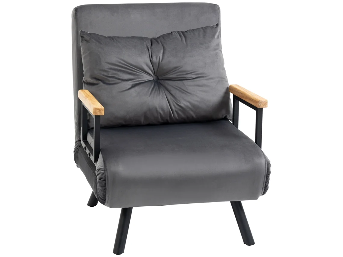 Sofá Cama Individual Plegable Silla Cama Convertible 4 En 1 Respaldo Ajustable De 5 Niveles Y Almohada 63x73x81 Cm Gris