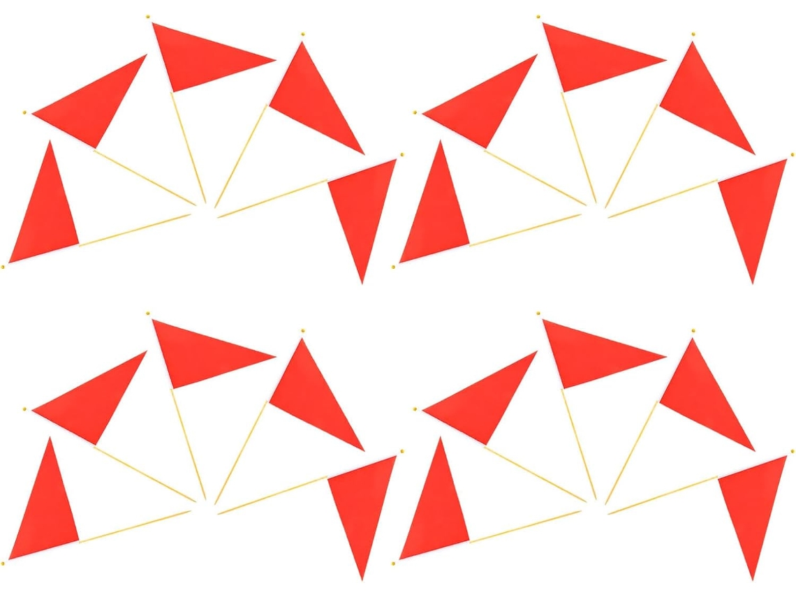 Juego De 20 Banderines Triangulares Rojos De Poliéster Y Bambú.