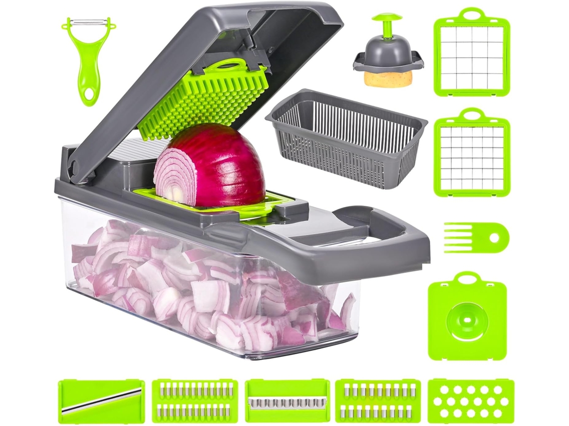 Triturador De Vegetais Multifuncional 16 Em 1, Com 8 Lâminas Intercambiáveis - Raspador/triturador - Cinza