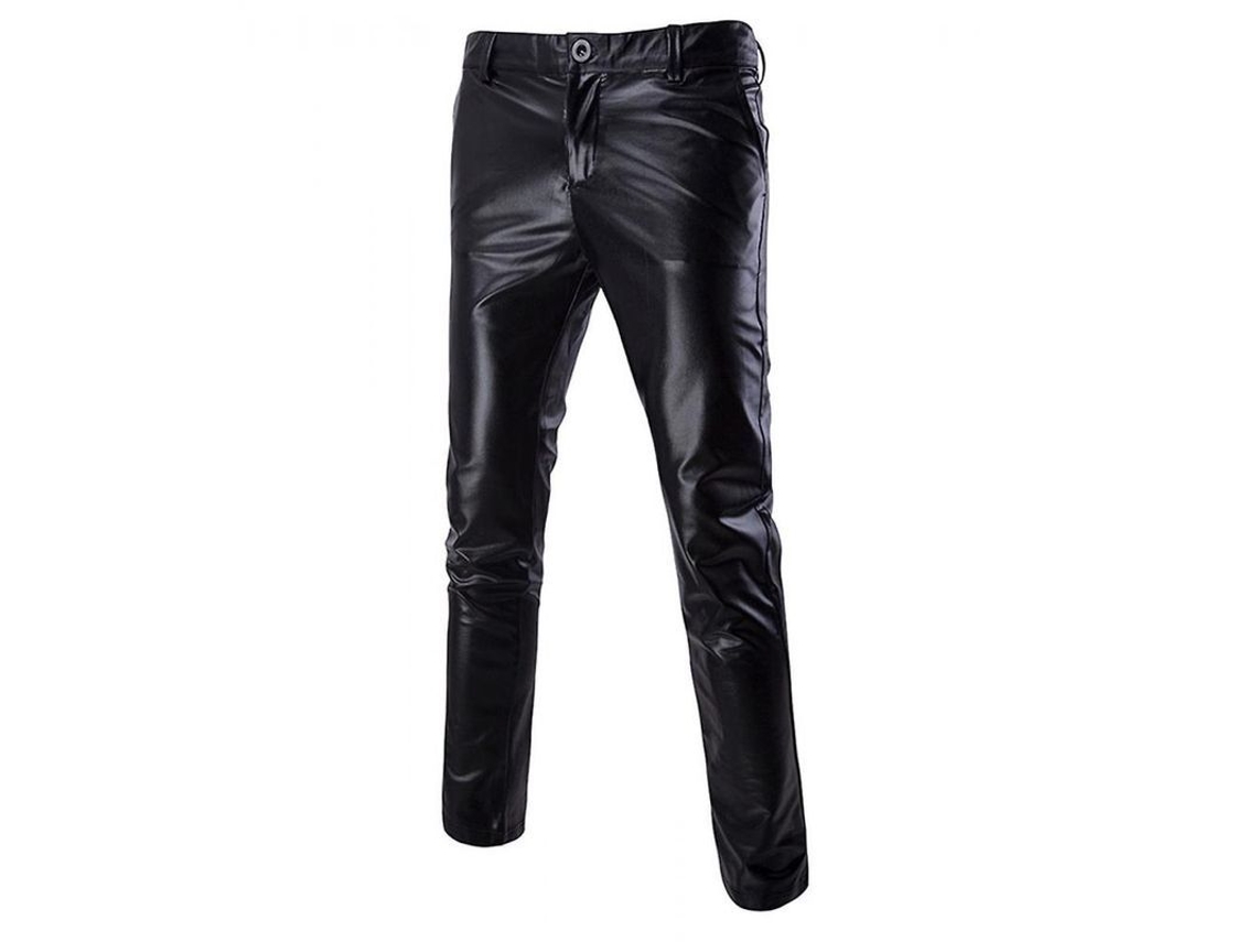 2026-pantalones De Cuero Casual Bright Bronzing De Cintura Media Para Hombres Tallas Xs-3xl S Negro