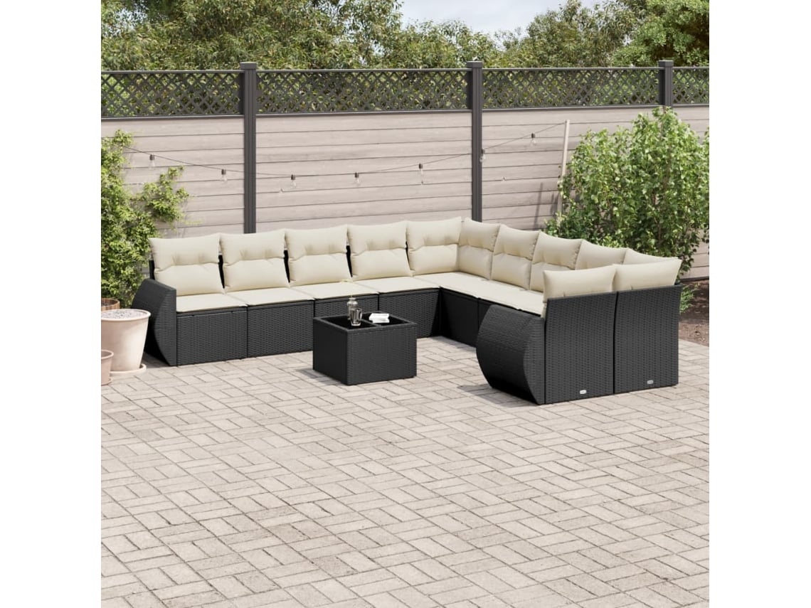 Conjunto de sofás de jardín de 11 piezas DKD Home Decor con cojines de mimbre negros