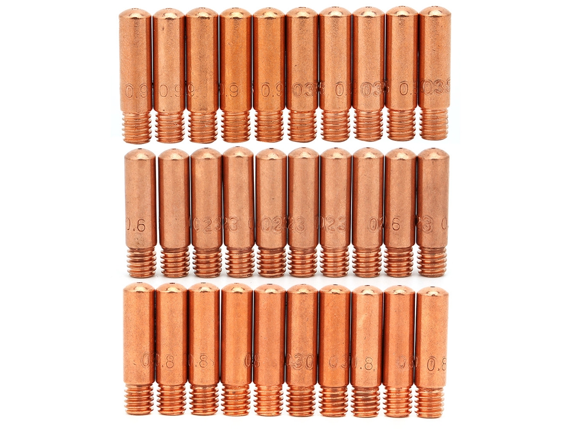 30 Puntas De Contacto 11-23, 11-30 Y 11-35 Para Pistola De Soldadura Mig Tweco Mini 100l En Cobre Resistente Al Calor.