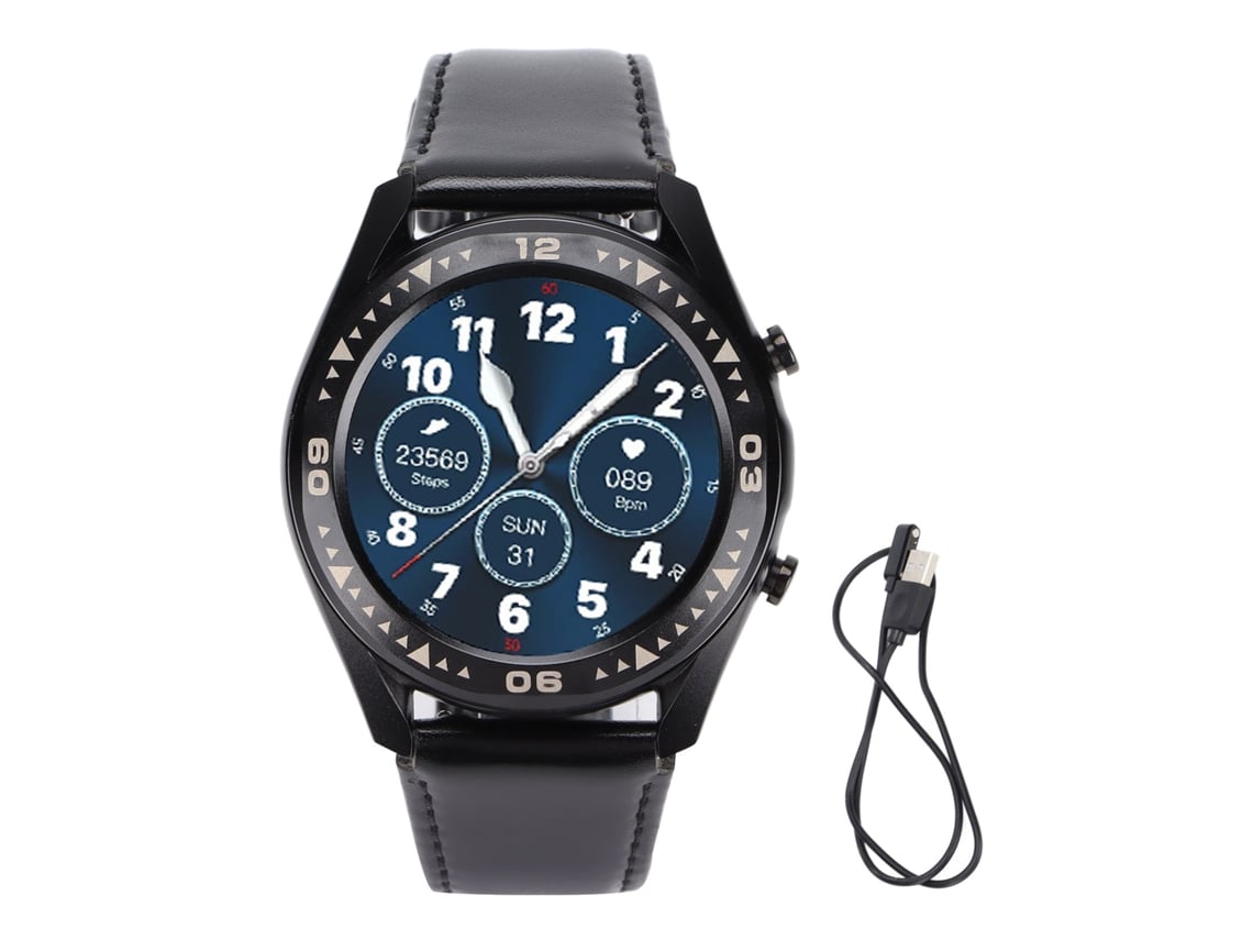 Reloj Inteligente G1 Ip68 Resistente Al Agua Monitor De Salud Correa Negra De Cuero