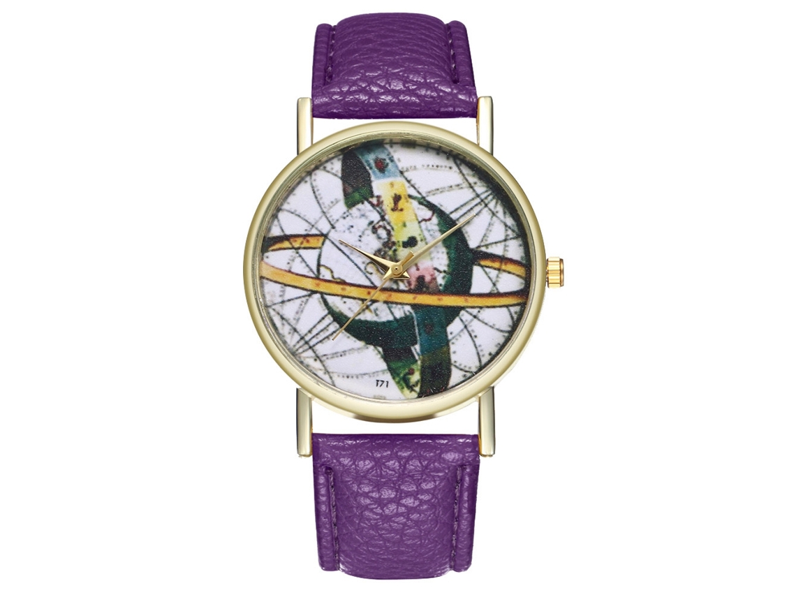Reloj De Pulsera De Cuarzo Unisex Para Parejas Zhoulianfa, Correa De Pu, Esfera Redonda Morada.