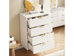 Cómoda moderna blanca con 4 cajones, 60x34x91cm, aparador para salón, dormitorio y recibidor Rosahqnda