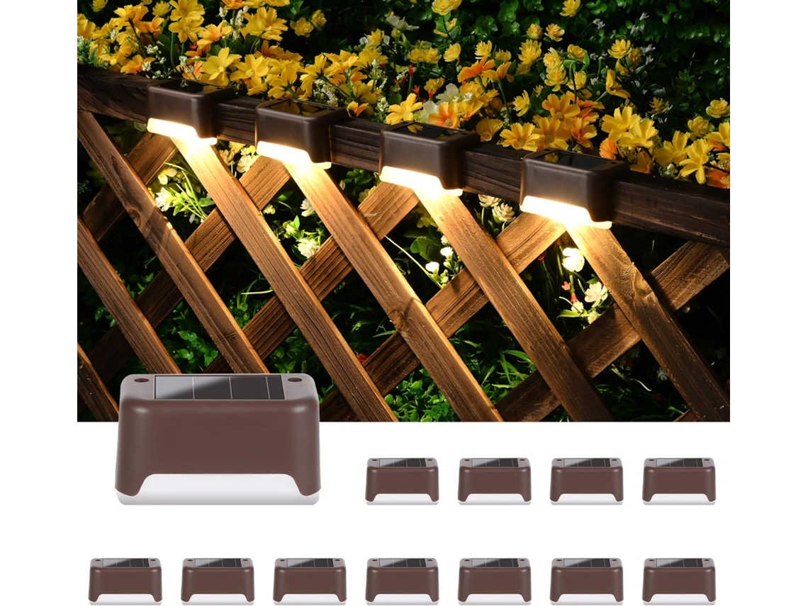 12 Luces Solares Valla Marrón/blanco Cálido Ip, Para Escaleras/peldaños/jardín/patio/camino