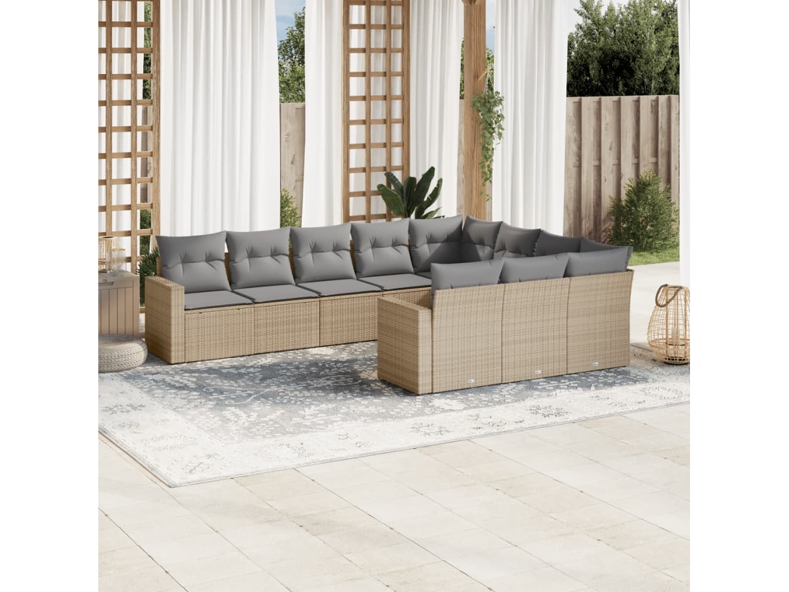 Conjunto de sofá de jardín de 10 piezas con cojines, mimbre sintético beige, Dkd Home Decor