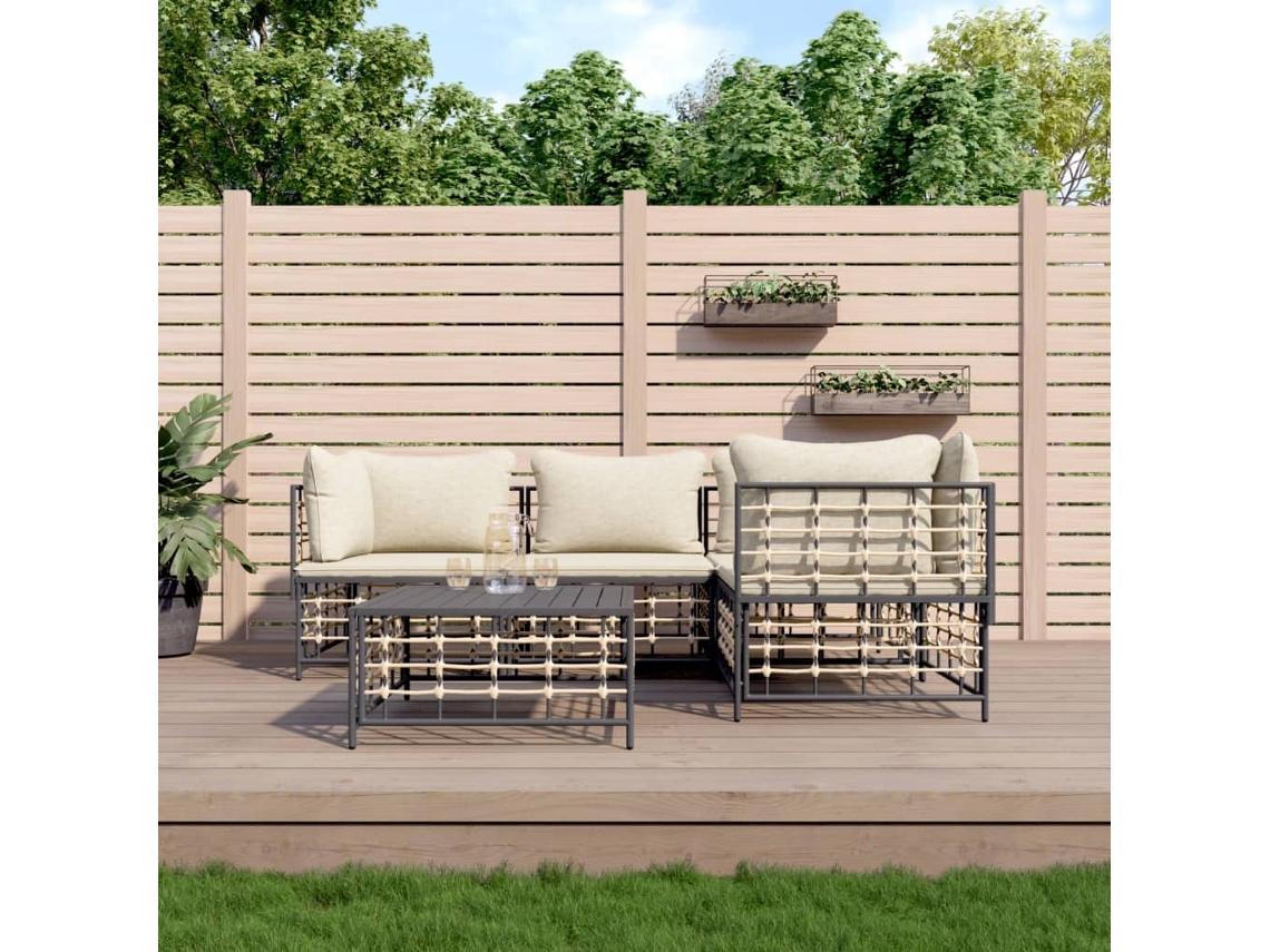 Conjunto de muebles de jardín con cojines de mimbre antracita, Dkd Home Decor
