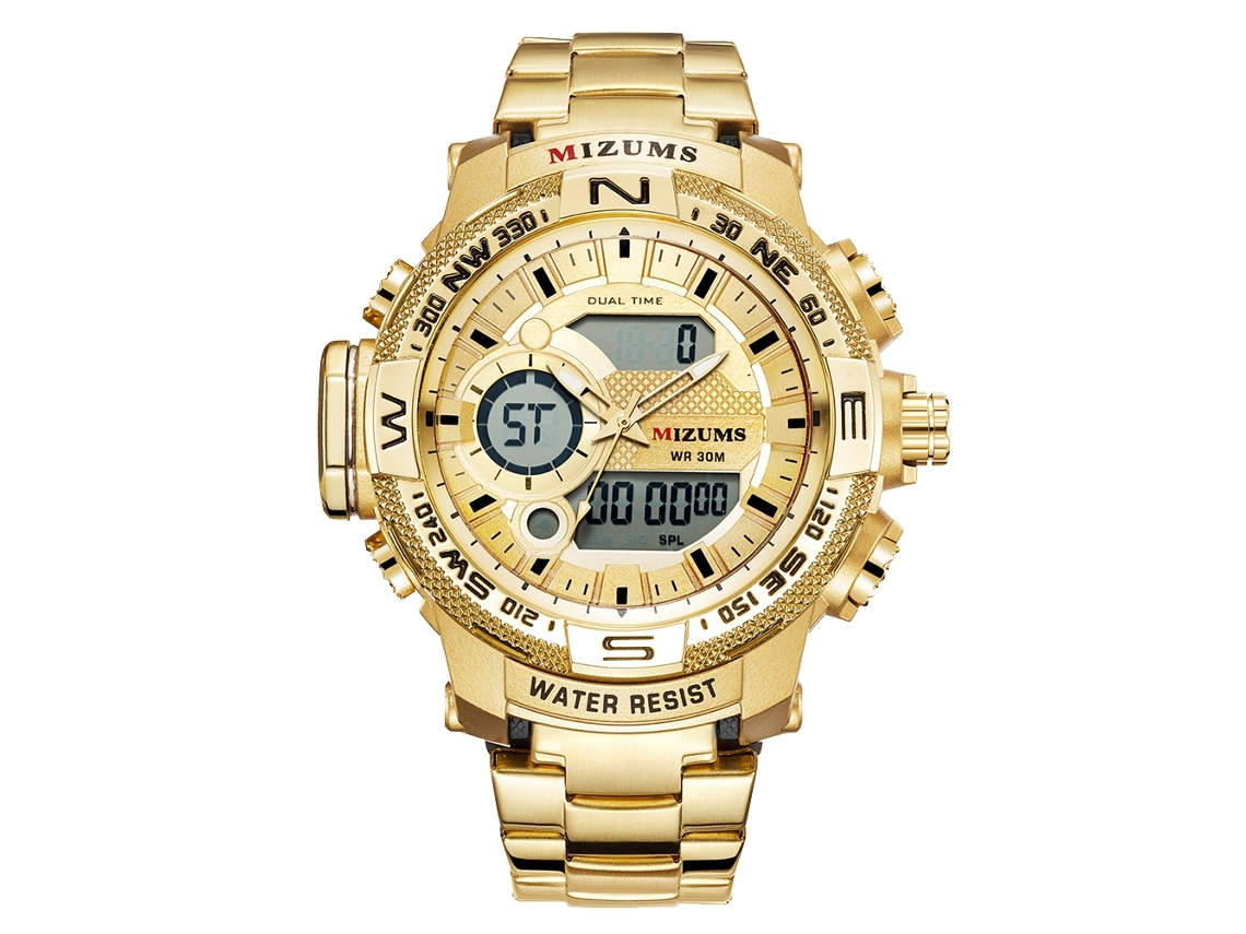Reloj Electrónico De Cuarzo Deportivo Para Hombre Con Correa De Acero Inoxidable (oro)