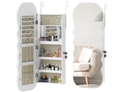 Espejo joyero con soporte de pared LED y cerradura, blanco.