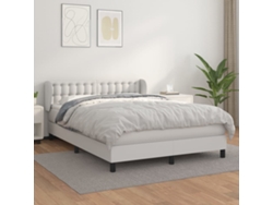 Cama Box Spring Con Colchón Cuero Sintético Blanco 140x190 Cm