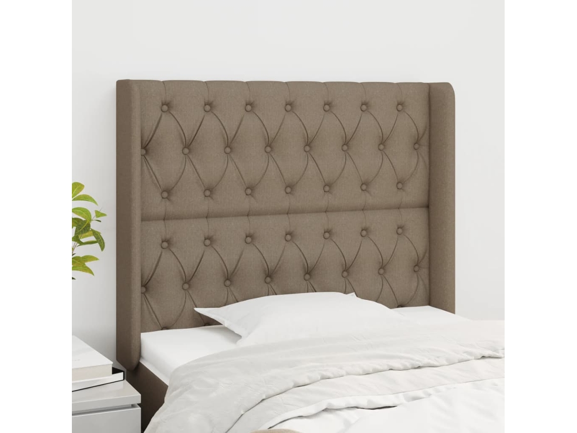 Cabecero Con Orejas De Tela Gris Taupe 93x16x118/128 Cm