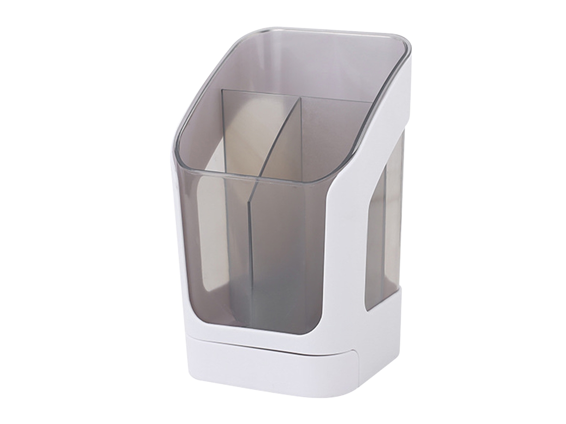 Portalápices Multifuncional Con Cajón, 3 Compartimentos Para Bolígrafos Y Brochas De Maquillaje, Blanco.