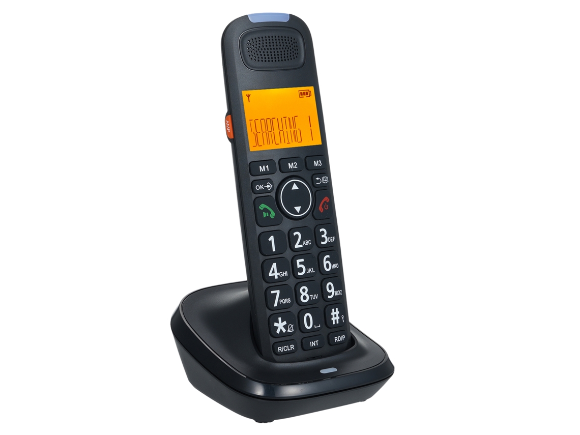 Teléfono inalámbrico con 3 líneas, identificador de llamadas, 50 memorias, altavoz, intercomunicador y funciones para uso residencial y comercial.
