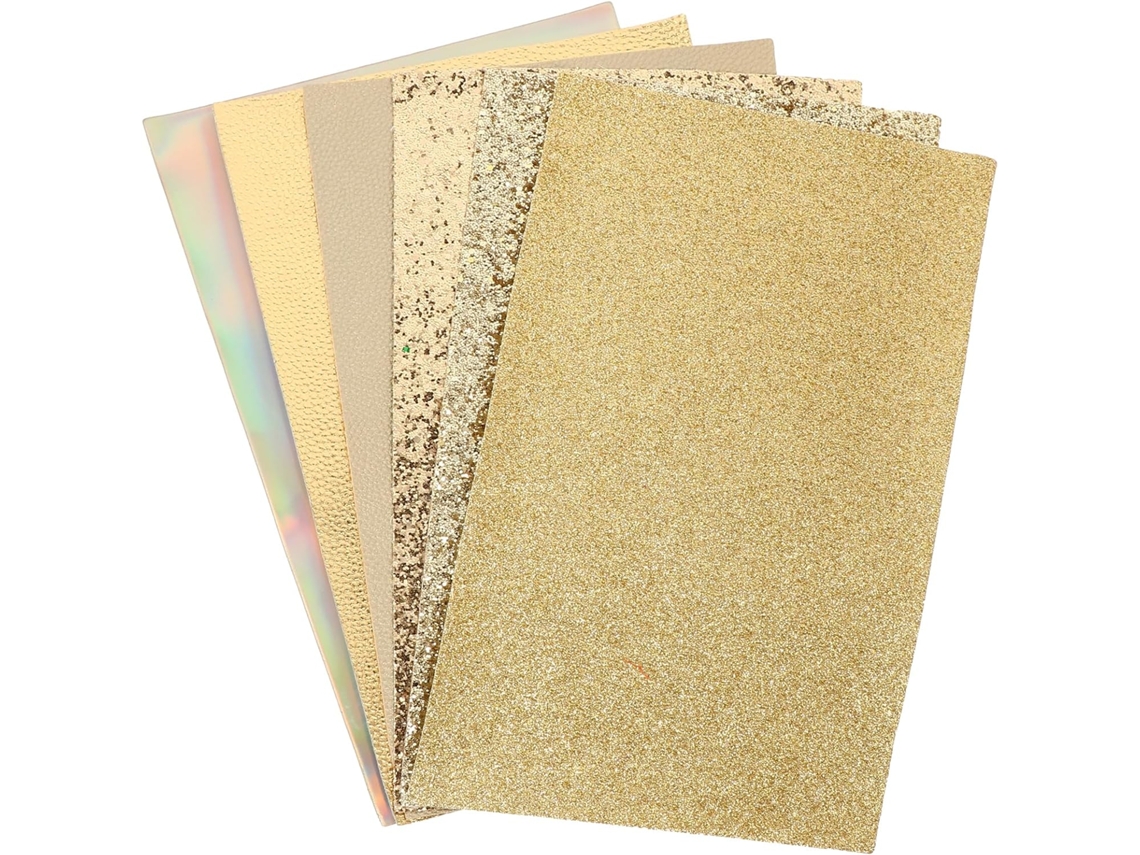 Juego De 6 Láminas De Tela De Piel Sintética Dorada De 20x34 Cm, Suministros Para Costura Diy.