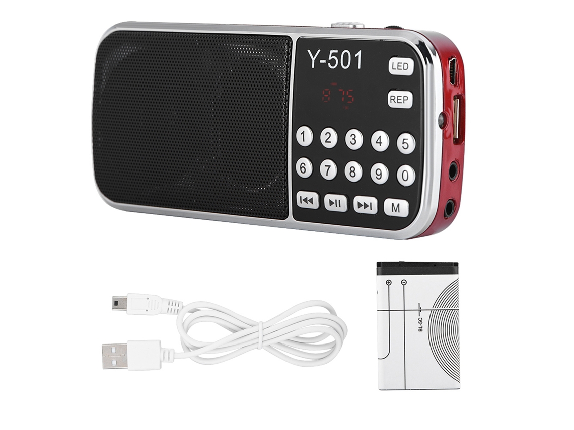 Radio FM 87.5-108MHz con tarjeta TF, reproductor de música de alta sensibilidad, color rojo.