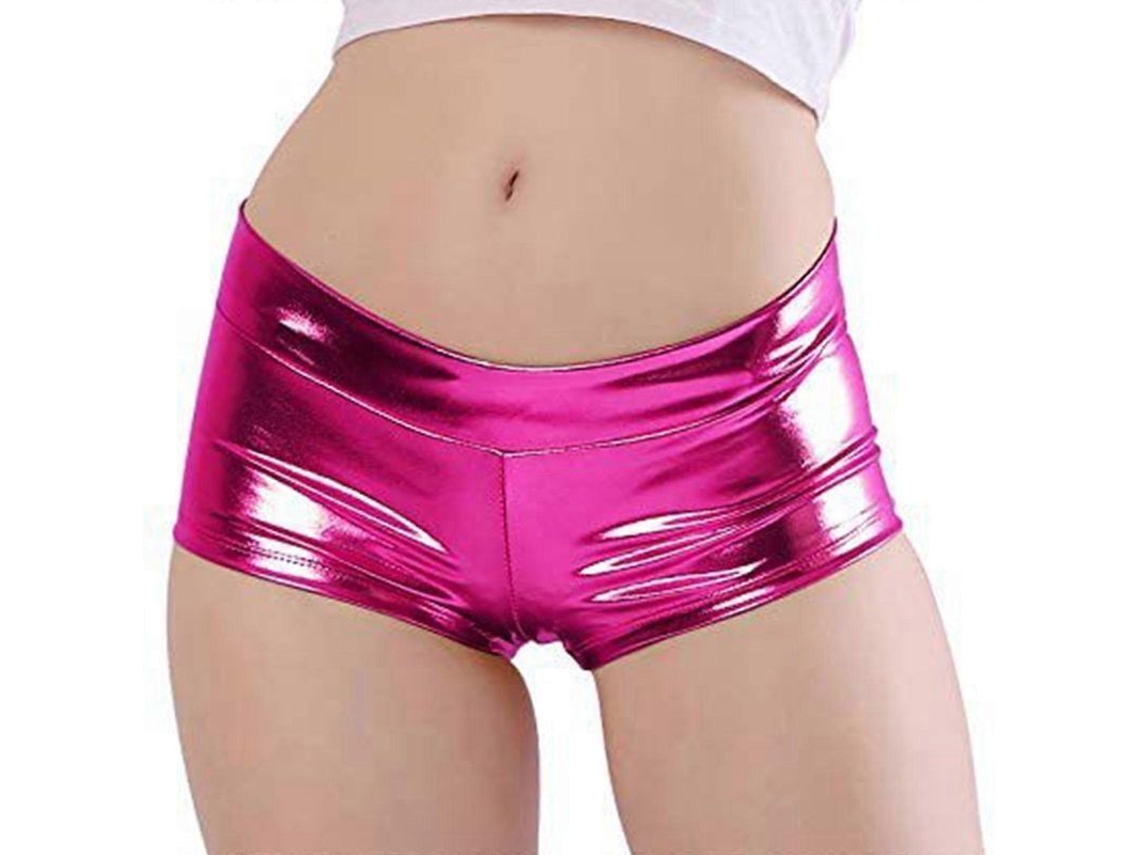 Shorts Metallicos Para Mujer Bajos De Cintura Brillantes Para Festivales De Danza Y Disfraces Rojo Rosa Rosa Roja Xxl