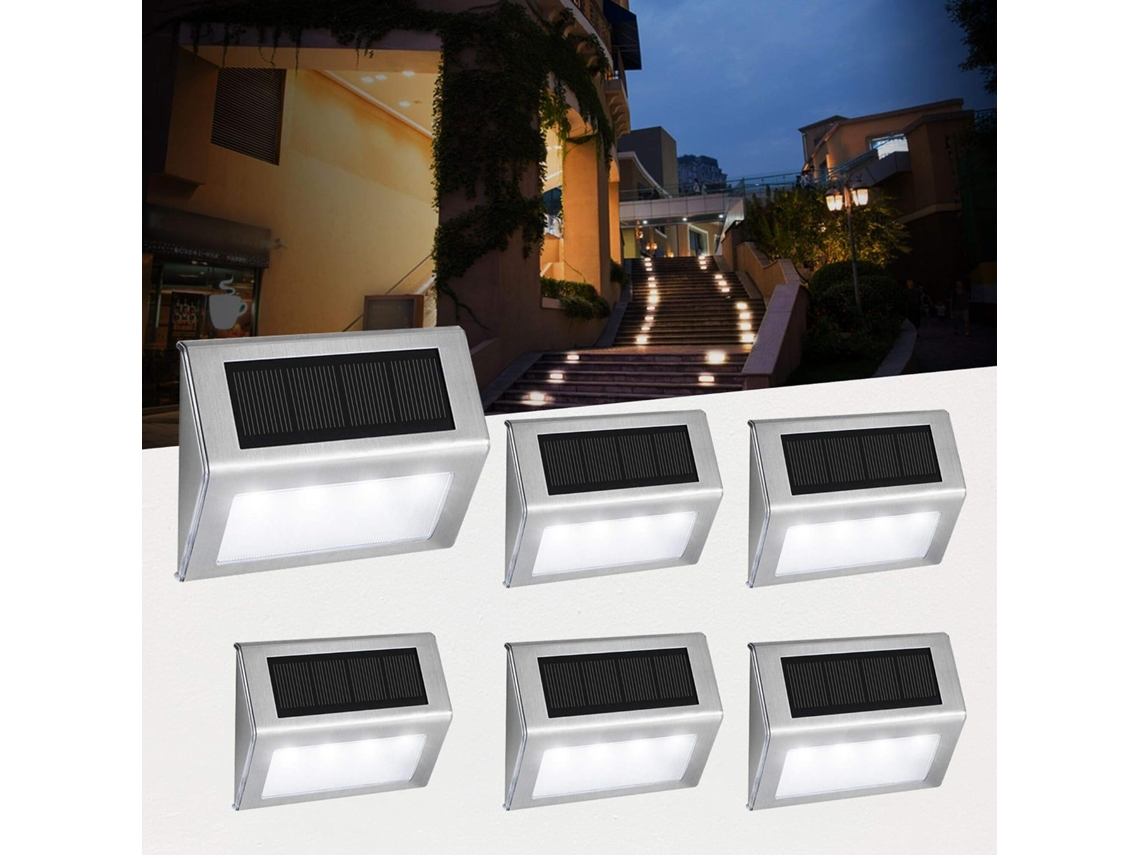 Luminárias Solares Para Jardim (pacote Com 6), Luzes Solares De 4 Leds Para Escadas/caminhos, Arandelas Externas Com Sensor De Luz