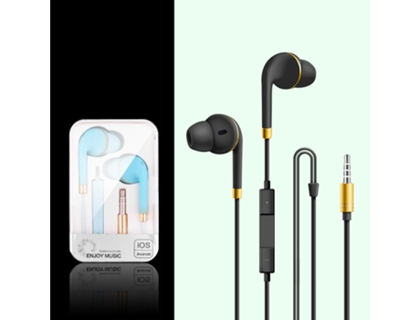 Auriculares Teléfono móvil portátil P1A- Anillo de cobre estéreo con cable Llamada de música universal para Android Negro