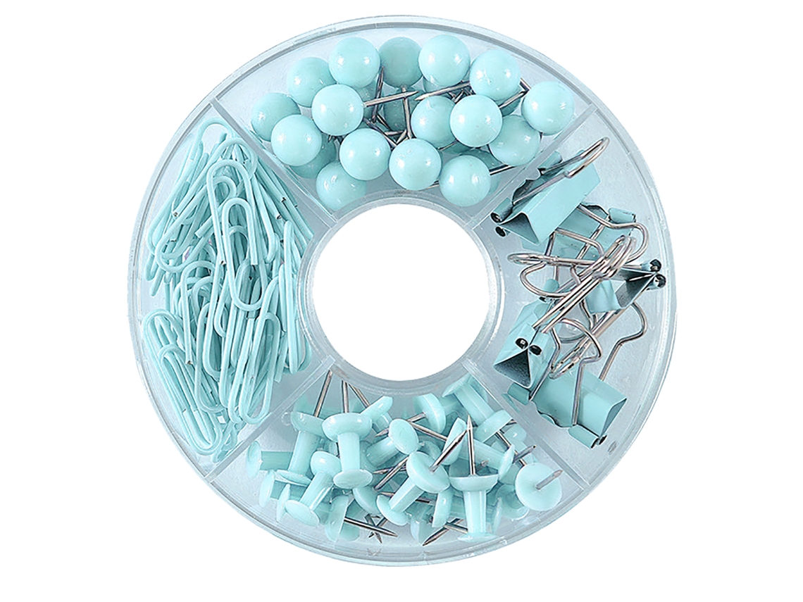 Juego De 105 Piezas De Grapas, Clips, Chinchetas, Alfileres, Tachuelas, Mapas, Material De Oficina, Color Verde Menta.