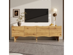 Mueble Tv Moderno 155 Cm - Estilo Con Ondas, 4 Puertas, Almacenamiento Y Pasacables - Natural