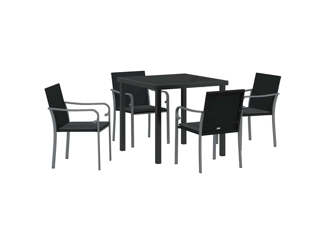 Conjunto de comedor de jardín de 5 piezas - Muebles de comedor de jardín de ratán negro y gris de Pe HARLANV1