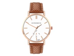Reloj De Pulsera Unisex De Cuarzo Con Cubierta De Cuero Sintético Y Esfera Redonda, Color Blanco Y Marrón.