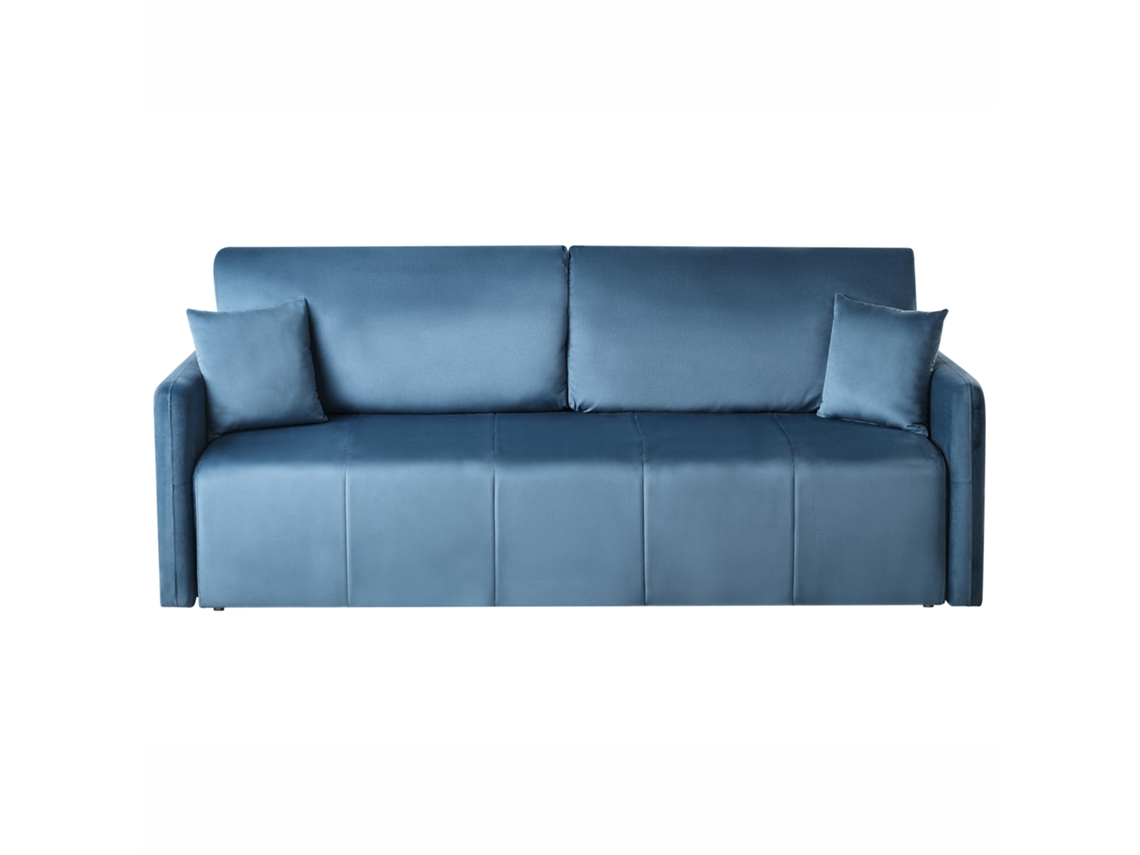 Sofá Com Função De Dormir E Arrumação Beliani Egge De Veludo Azul 200x136