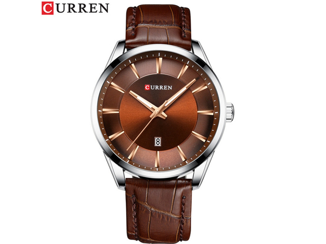 Reloj De Pulsera De Hombre (marrón Plateado) Con Correa De Cuero, Calendario, Resistente Al Agua Y Movimiento De Cuarzo.