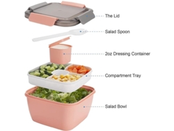 Bol Para Ensalada Para El Almuerzo, Olla Con 3 Compartimentos Y Recipiente Para Salsa, Seguro Y Portátil.