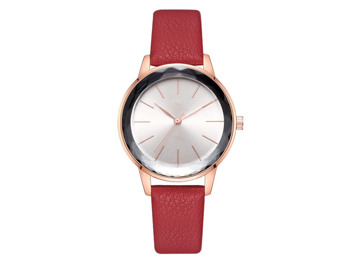 Reloj De Pulsera Para Mujer, Estilo Sencillo, Correa De Poliuretano, Esfera Redonda, Movimiento De Cuarzo Rojo.