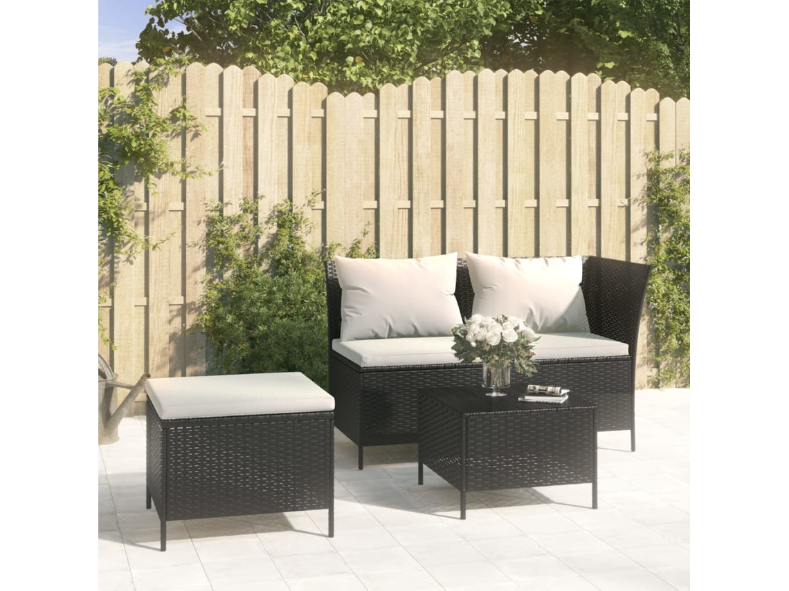 Conjunto de jardín de 3 piezas con cojines de mimbre negros de DKD Home Decor