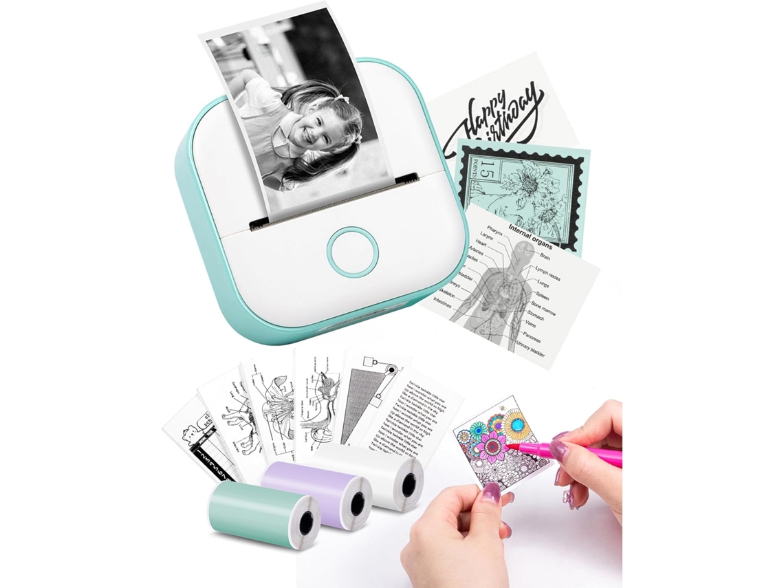 Impresora Térmica Portátil, Impresora De Manga Bluetooth Sin Tinta Para Aprender Gráficos, Diagramas Anatómicos, Fotosverde SIURN