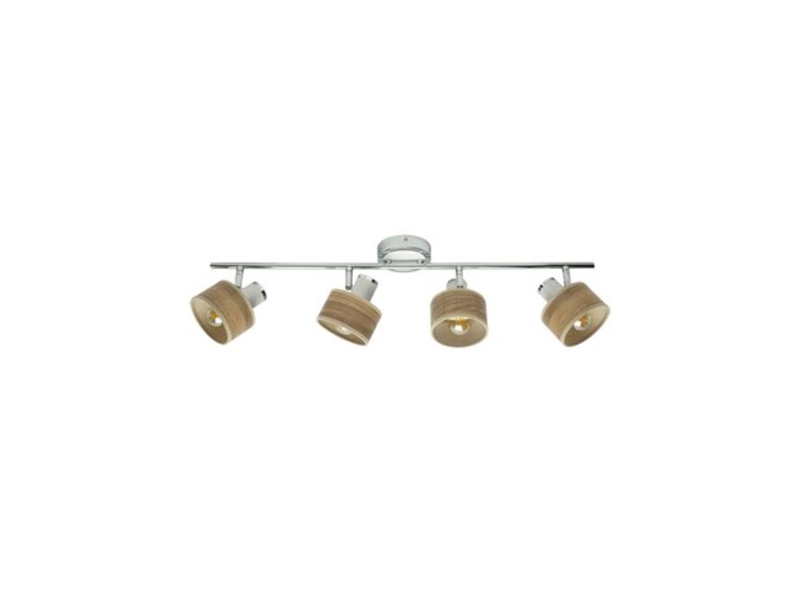 Focos orientables Nando Strip 4x14 Cromo Blanco/Madera Clara 16x73x10 Cm Fabrilamp