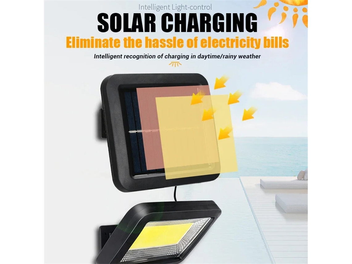 Lámpara solar de pared para exteriores, 100-100/120/128 COB, con sensor de movimiento, 3 modos, impermeable, para jardín y hogar.