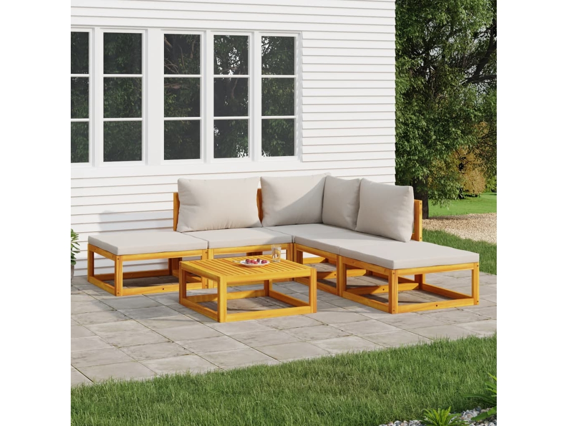 Conjunto de salón de jardín de madera de 6 piezas con cojines gris claro DKD Home Decor