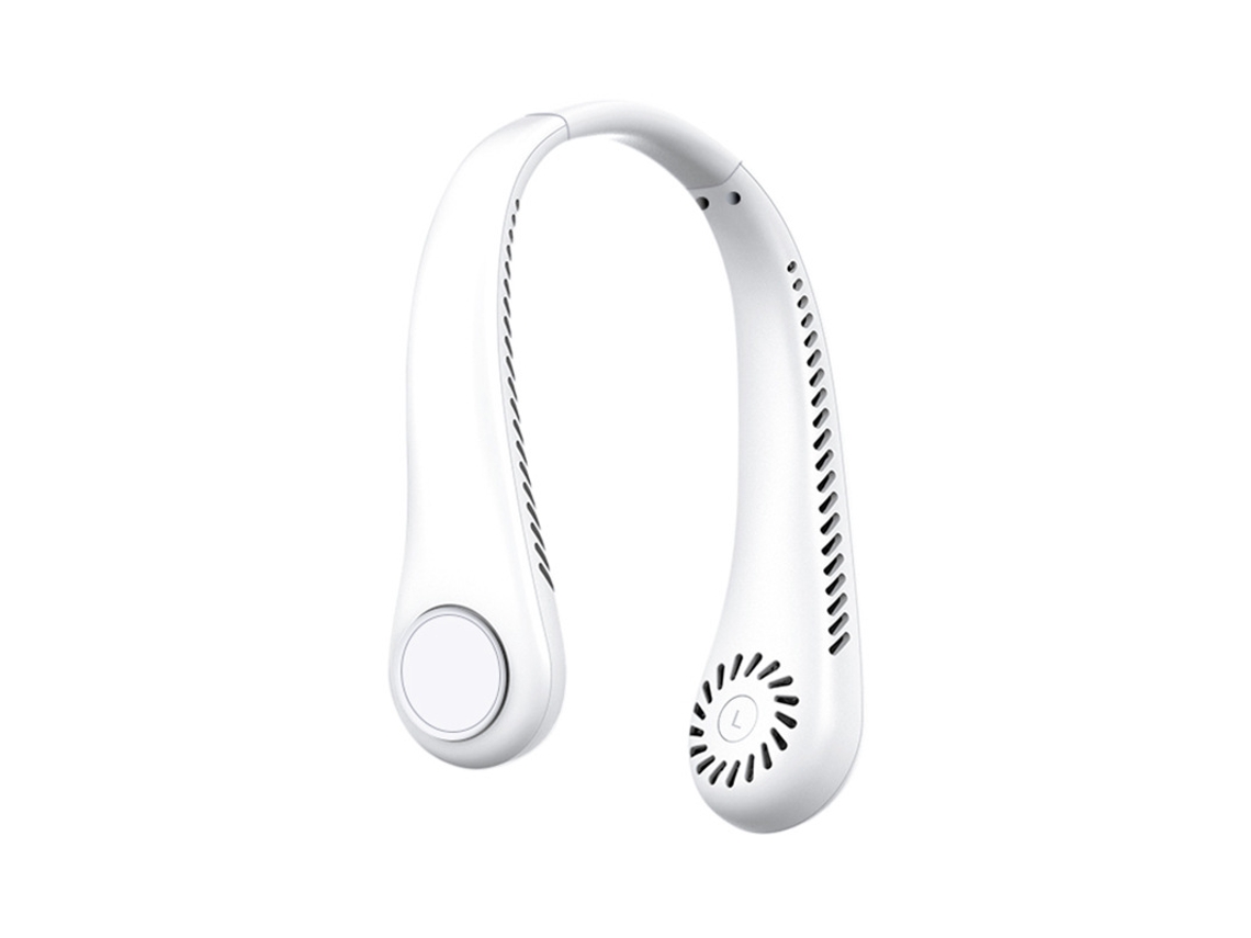 Ventilador portátil Digitallab con diseño de auriculares para colgar en el cuello, 3 velocidades, ideal para deportes al aire libre, 1800 mAh (blanco)