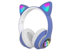 (azul) Auriculares Inalámbricos, Diseño De Orejas De Gato, Sonido Estéreo, Con Micrófono, Auriculares De Cuero Genuino