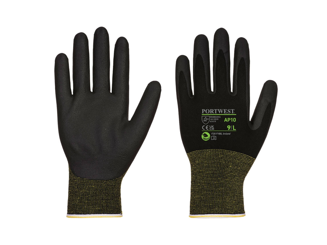 Guante Npr15 De Bambú Con Nitrilo Esponjoso - Pack De 12 Negro / Xs