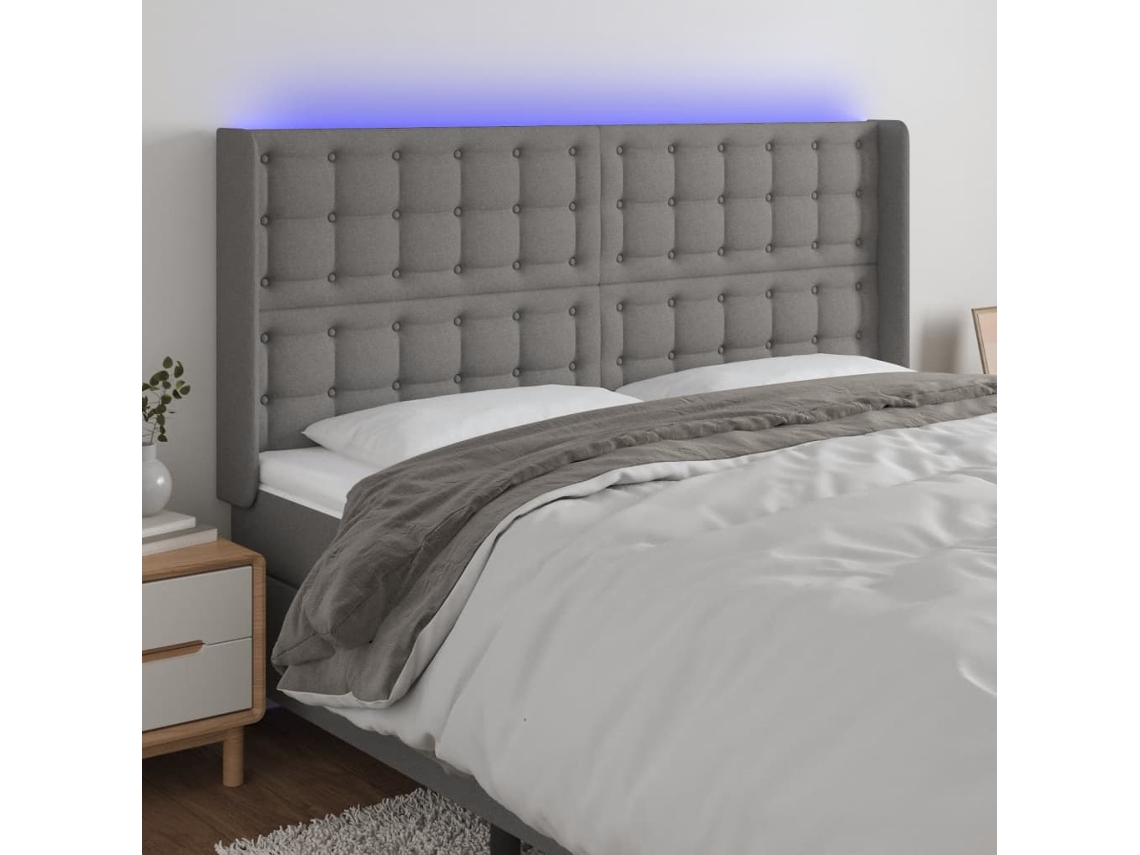 Cabecero Con Led De Tela Gris Oscuro 203x16x118/128 Cm