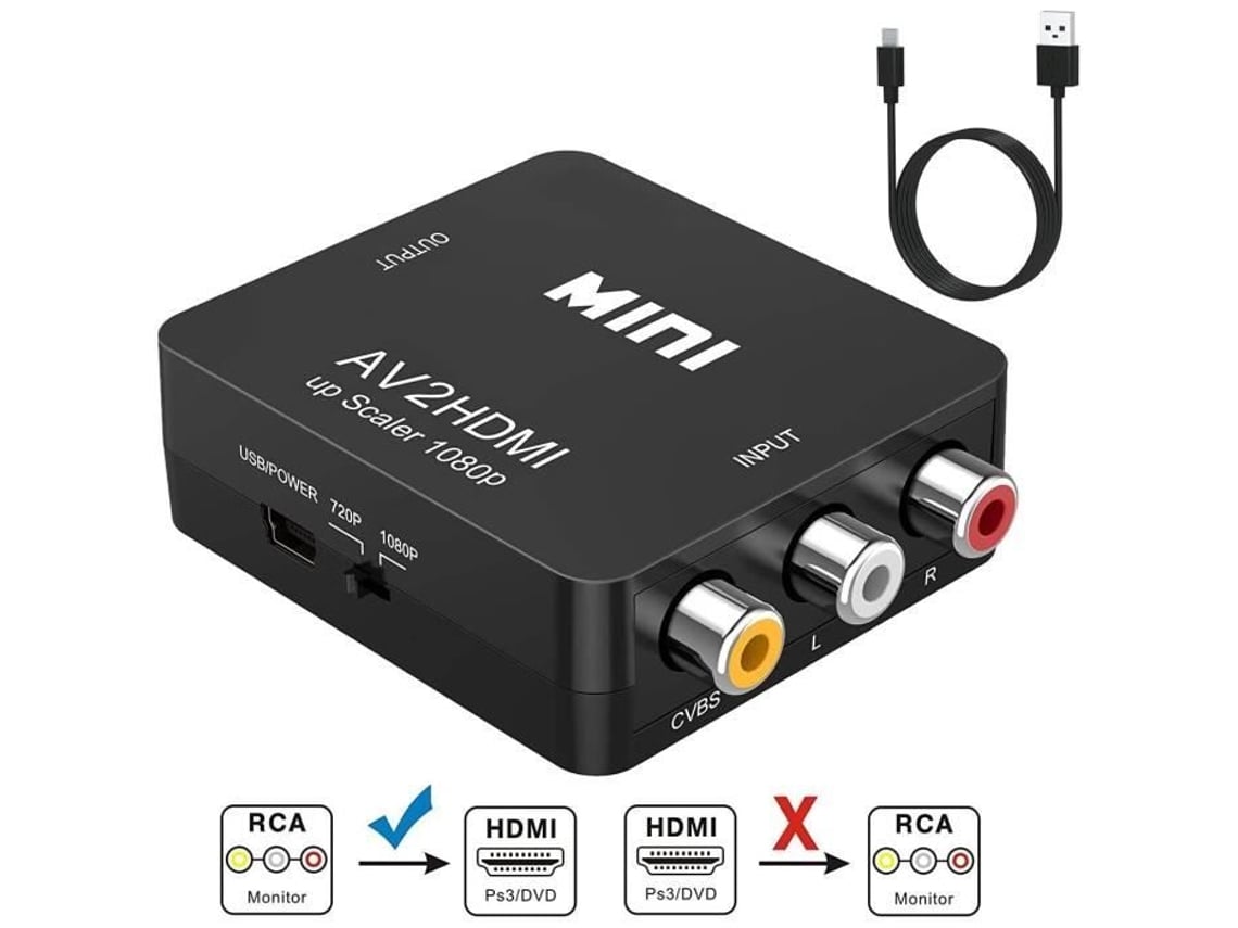 Adaptador RCA a HDMI Convertidor AV a HDMI Mini AV a HDMI Soporte de señal de vídeo 1080P con Cable de carga USB p S/MARCA