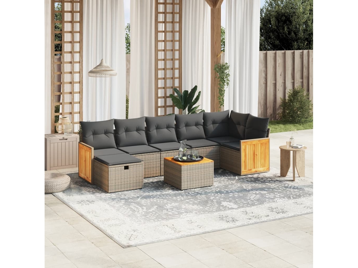 Conjunto de sofás de jardín de 8 piezas DKD Home Decor con cojines de mimbre gris