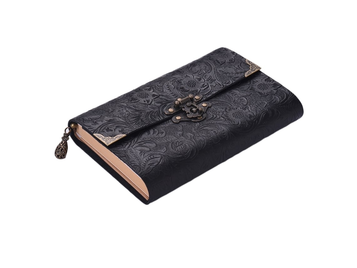 Libreta De Viaje De Piel Suave, Estampado A Mano, Candado Y Llave, Diario, Papel Marrón Oscuro*.