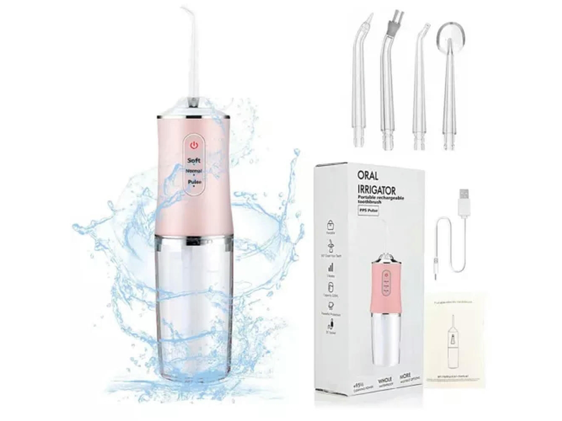 DIGITALLAB Irrigador bucal Boquilla eléctrica para lavado de dientes Hilo dental impermeable Rosa