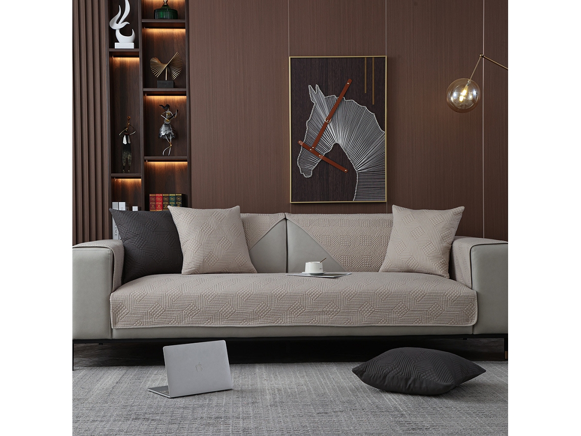 Funda de asiento de sofá antideslizante Protector de cojín de sofá -Café claro-90x240CM LUUCOZK