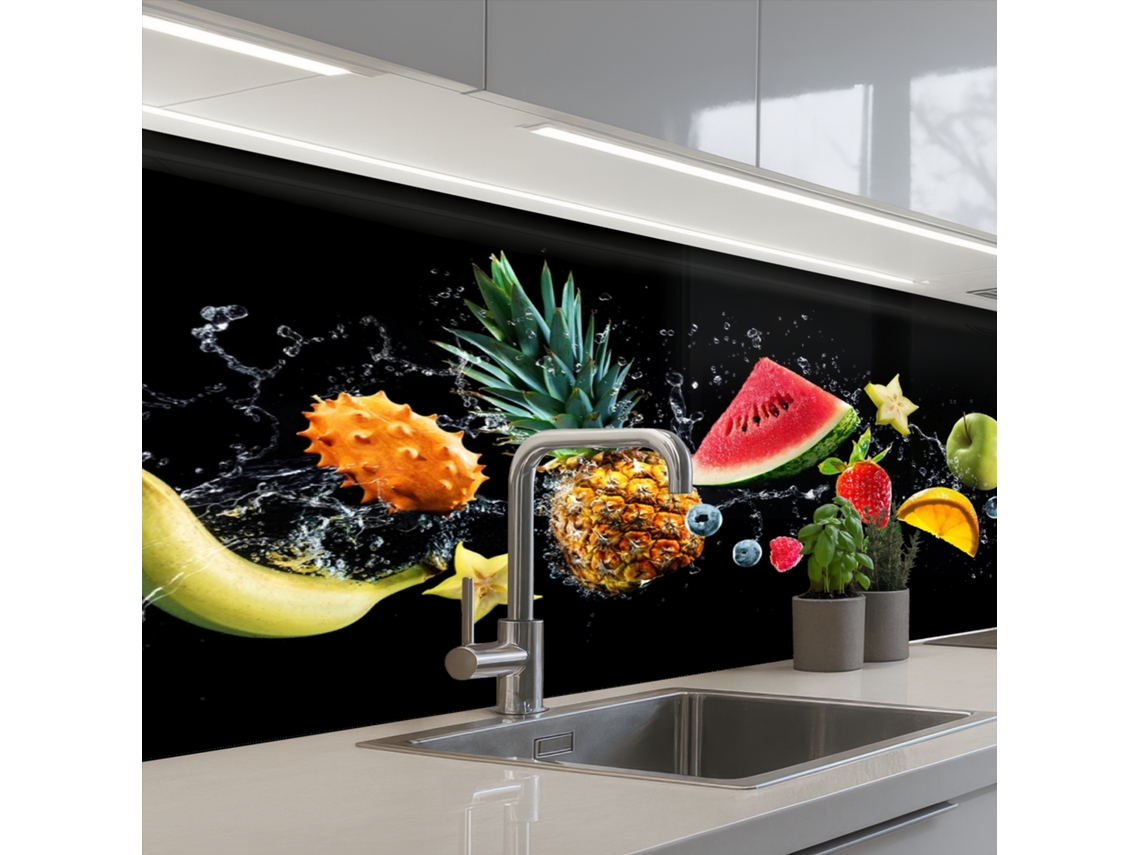 Paneles antisalpicaduras para cocina - Diseño de frutas - Negro 150x60 cm