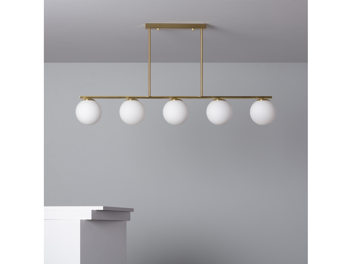 Lámpara Colgante LEDKIA (Dorado - E27 - 5x28 W - Metal - Vidrio)