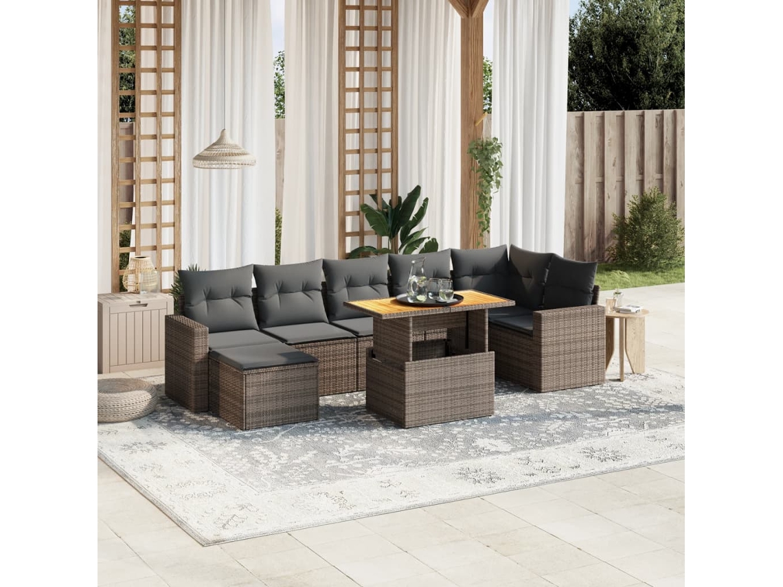 Conjunto de sofá de jardín de 8 piezas con cojines, ratán gris, DKD Home Decor