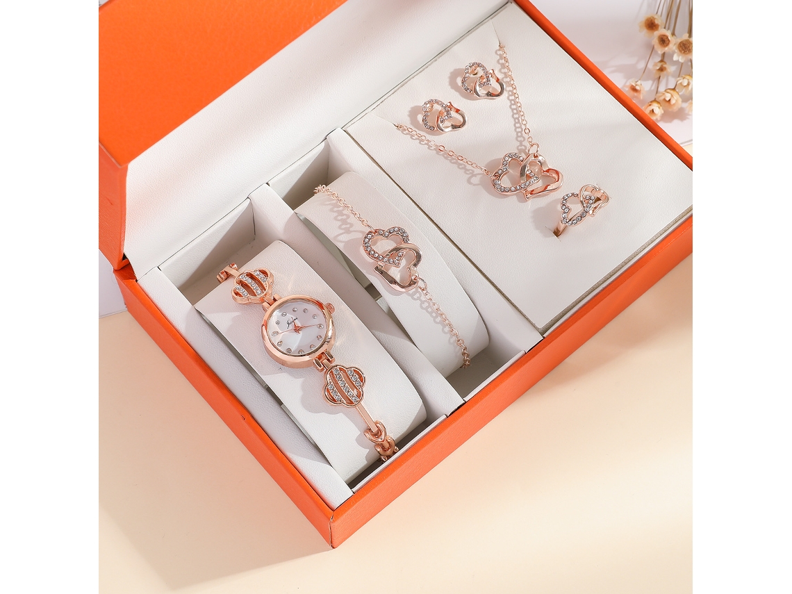 Set de regalo para mujer con reloj de pulsera de malla y caja naranja SPQMENT