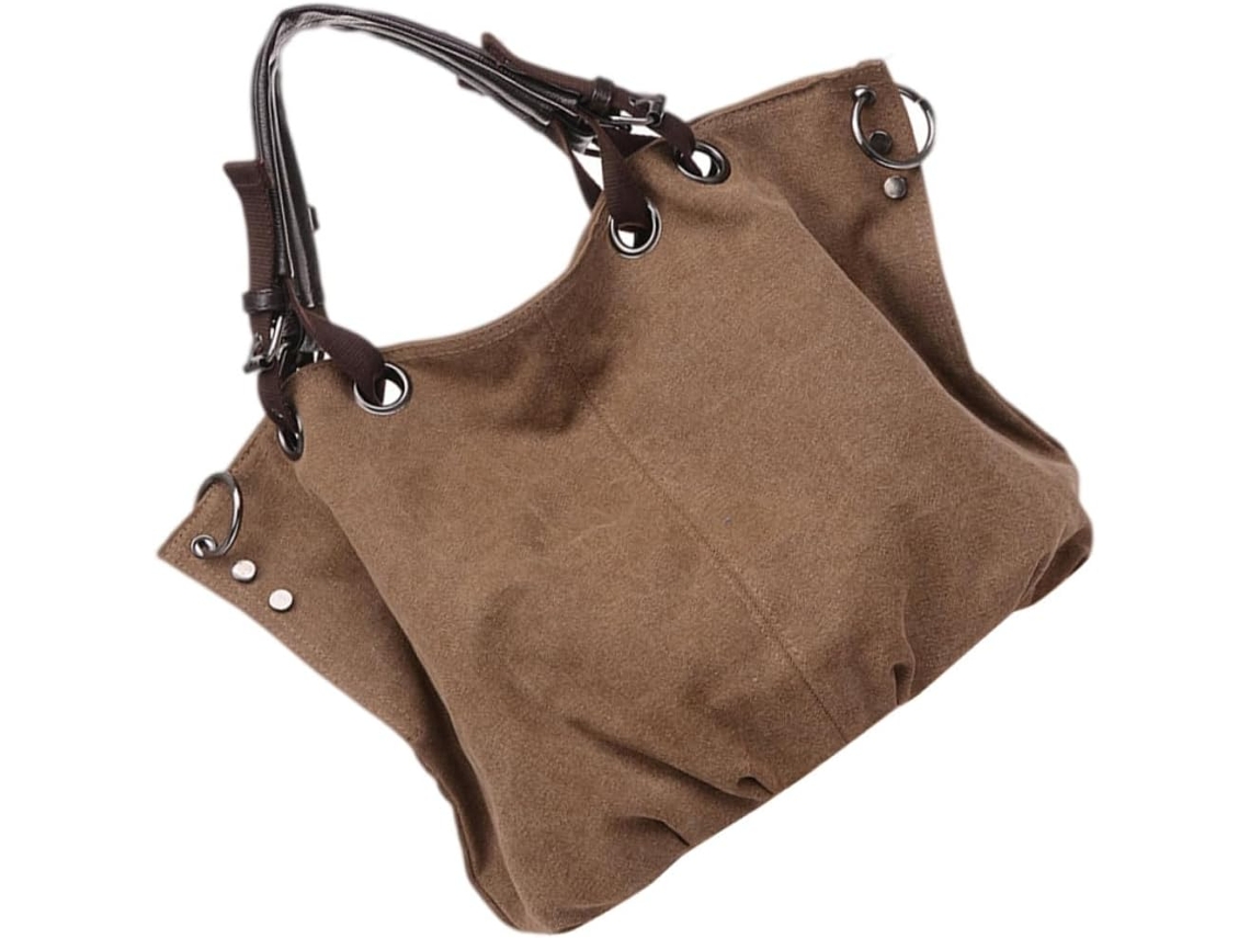 Bolso De Mano De Lona Portátil De Gran Capacidad, Color Café, Bolso De Hombro Para Mujer, Para Uso Diario.